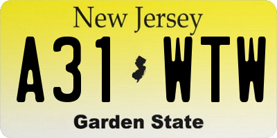 NJ license plate A31WTW