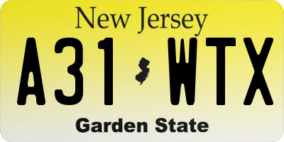 NJ license plate A31WTX
