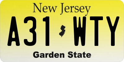 NJ license plate A31WTY