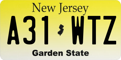 NJ license plate A31WTZ