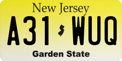 NJ license plate A31WUQ