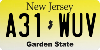 NJ license plate A31WUV