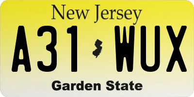 NJ license plate A31WUX