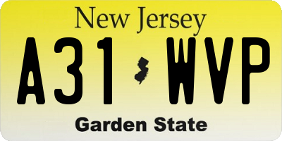 NJ license plate A31WVP