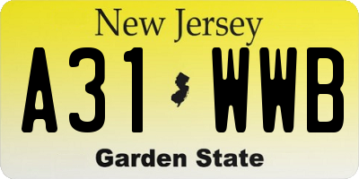 NJ license plate A31WWB