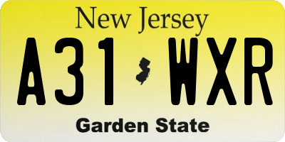 NJ license plate A31WXR
