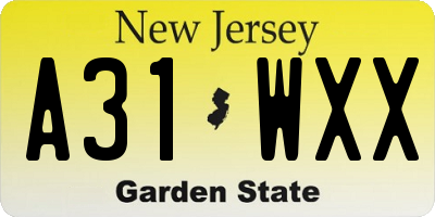 NJ license plate A31WXX