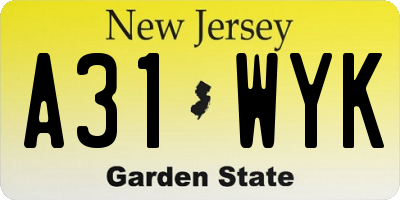 NJ license plate A31WYK