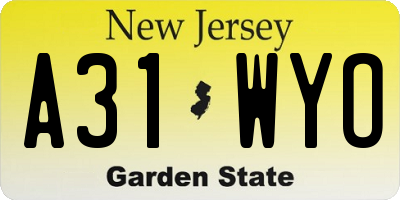 NJ license plate A31WYO