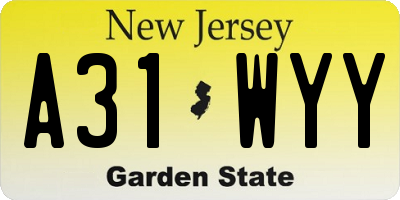 NJ license plate A31WYY