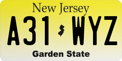 NJ license plate A31WYZ