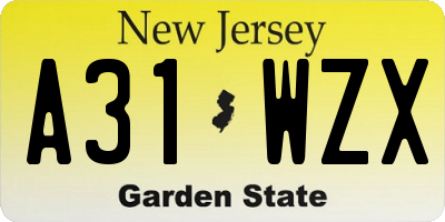 NJ license plate A31WZX