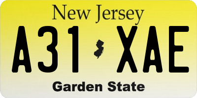 NJ license plate A31XAE