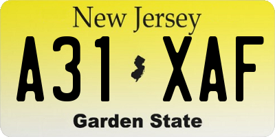 NJ license plate A31XAF