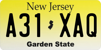 NJ license plate A31XAQ