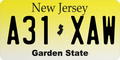 NJ license plate A31XAW