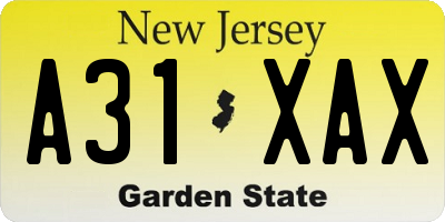 NJ license plate A31XAX