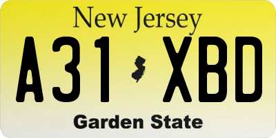 NJ license plate A31XBD