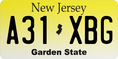 NJ license plate A31XBG