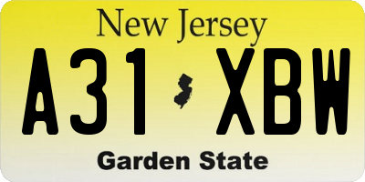 NJ license plate A31XBW