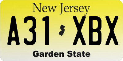 NJ license plate A31XBX