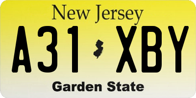NJ license plate A31XBY