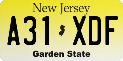 NJ license plate A31XDF