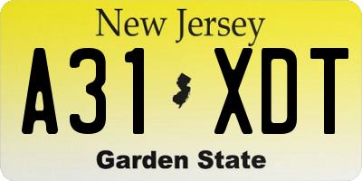 NJ license plate A31XDT