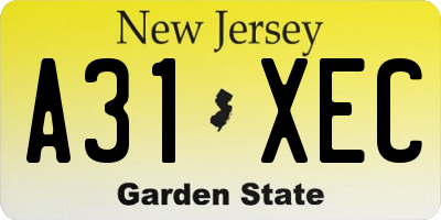 NJ license plate A31XEC