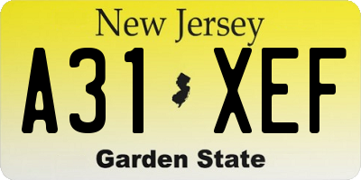 NJ license plate A31XEF