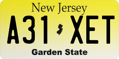 NJ license plate A31XET