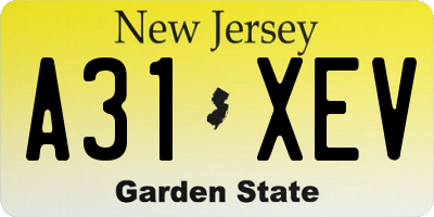 NJ license plate A31XEV