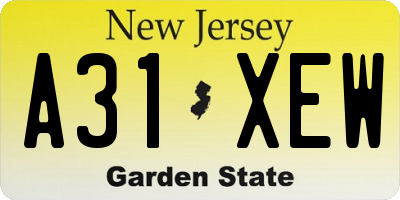 NJ license plate A31XEW