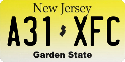 NJ license plate A31XFC