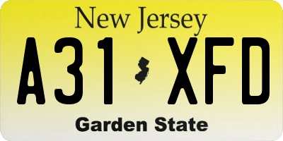 NJ license plate A31XFD