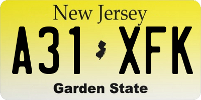 NJ license plate A31XFK