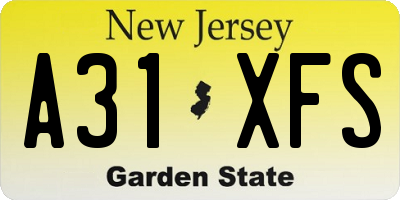 NJ license plate A31XFS
