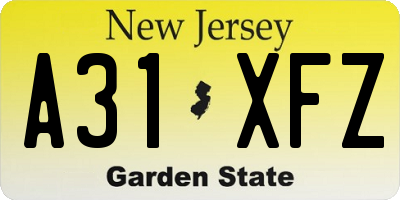 NJ license plate A31XFZ