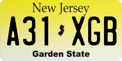 NJ license plate A31XGB