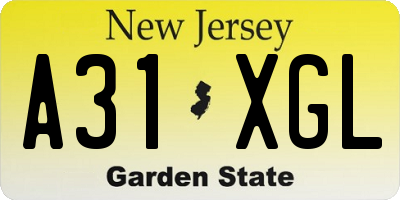 NJ license plate A31XGL