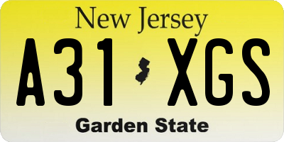 NJ license plate A31XGS