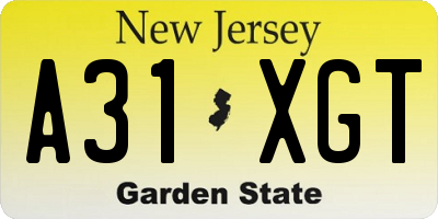 NJ license plate A31XGT