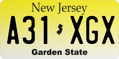NJ license plate A31XGX