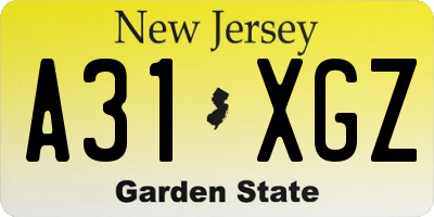 NJ license plate A31XGZ