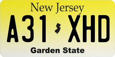 NJ license plate A31XHD