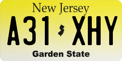 NJ license plate A31XHY