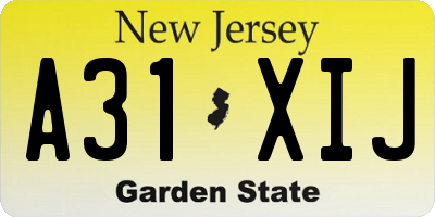 NJ license plate A31XIJ