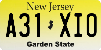 NJ license plate A31XIO