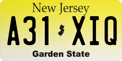 NJ license plate A31XIQ