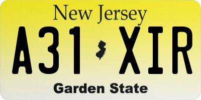 NJ license plate A31XIR